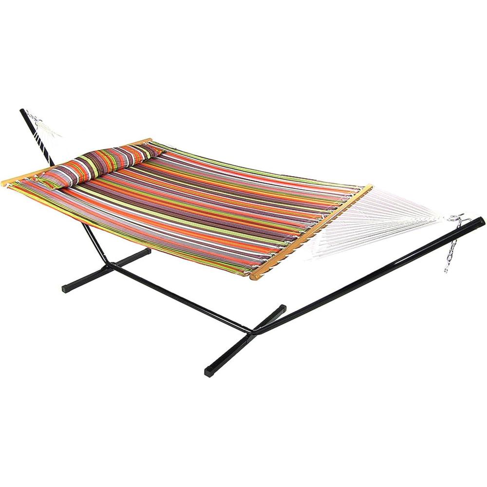 image:imageSunnydaze Quilted Double Hammock with Stand for Outside 350Pound Capacity 2Person Hammock with Stand 12Foot Stand Catalina BeachCanyon Sunset