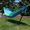 Sunnydaze Double Brazilian Hammock with Stand and Carrying Case – 400-Pound Capacity – Black Stand – Calming Desert(Beach Oasis)