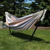 Sunnydaze Double Brazilian Hammock with Stand and Carrying Case – 400-Pound Capacity – Black Stand – Calming Desert(Calming Desert)