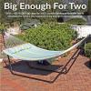 Sunnydaze Double Quilted Fabric Hammock with Universal Steel Stand – 450-Pound Capacity – Black Stand – Misty Beach(Blue and Green)