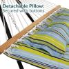 Sunnydaze Double Quilted Fabric Hammock with Universal Steel Stand – 450-Pound Capacity – Black Stand – Misty Beach(Blue and Green)