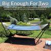 Sunnydaze Double Quilted Fabric Hammock with Universal Steel Stand – 450-Pound Capacity – Black Stand – Misty Beach(Misty Beach)