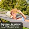 Sunnydaze Double Quilted Fabric Hammock with Universal Steel Stand – 450-Pound Capacity – Black Stand – Misty Beach(Mountainside)