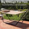 Sunnydaze Double Quilted Fabric Hammock with Universal Steel Stand – 450-Pound Capacity – Black Stand – Misty Beach(Sandy Beach)