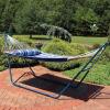 Sunnydaze Double Quilted Fabric Hammock with Universal Steel Stand – 450-Pound Capacity – Blue Stand – Catalina Beach