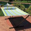 Sunnydaze Quilted Double Hammock with Stand for Outside – 350-Pound Capacity 2-Person Hammock with Stand – 12-Foot Stand – Catalina Beach(Blue & Green)