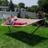 Sunnydaze Quilted Double Hammock with Stand for Outside – 350-Pound Capacity 2-Person Hammock with Stand – 12-Foot Stand – Catalina Beach(Canyon Sunset)