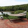 Sunnydaze Quilted Double Hammock with Stand for Outside – 350-Pound Capacity 2-Person Hammock with Stand – 12-Foot Stand – Catalina Beach(Sandy Beach)