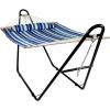 Sunnydaze Double Quilted Fabric Hammock with Universal Steel Stand – 450-Pound Capacity – Black Stand – Misty Beach(Catalina Beach)