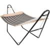 Sunnydaze Double Quilted Fabric Hammock with Universal Steel Stand – 450-Pound Capacity – Black Stand – Misty Beach(Mountainside)