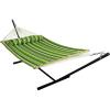 Sunnydaze Quilted Double Hammock with Stand for Outside – 350-Pound Capacity 2-Person Hammock with Stand – 12-Foot Stand – Catalina Beach(Melon Stripe)
