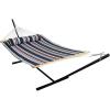 Sunnydaze Quilted Double Hammock with Stand for Outside – 350-Pound Capacity 2-Person Hammock with Stand – 12-Foot Stand – Catalina Beach(Nautical Stripe)