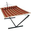 Sunnydaze Quilted Double Hammock with Stand for Outside – 350-Pound Capacity 2-Person Hammock with Stand – 12-Foot Stand – Catalina Beach(Red Stripe)