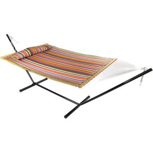 Sunnydaze Quilted Double Hammock with Stand for Outside – 350-Pound Capacity 2-Person Hammock with Stand – 12-Foot Stand – Catalina Beach(Canyon Sunset)