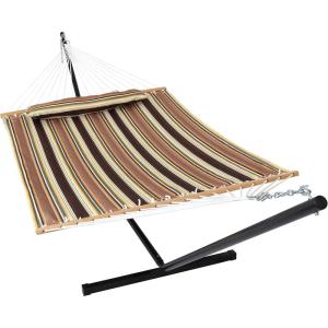 Sunnydaze Quilted Double Hammock with Stand for Outside – 350-Pound Capacity 2-Person Hammock with Stand – 12-Foot Stand – Catalina Beach(Sandy Beach)