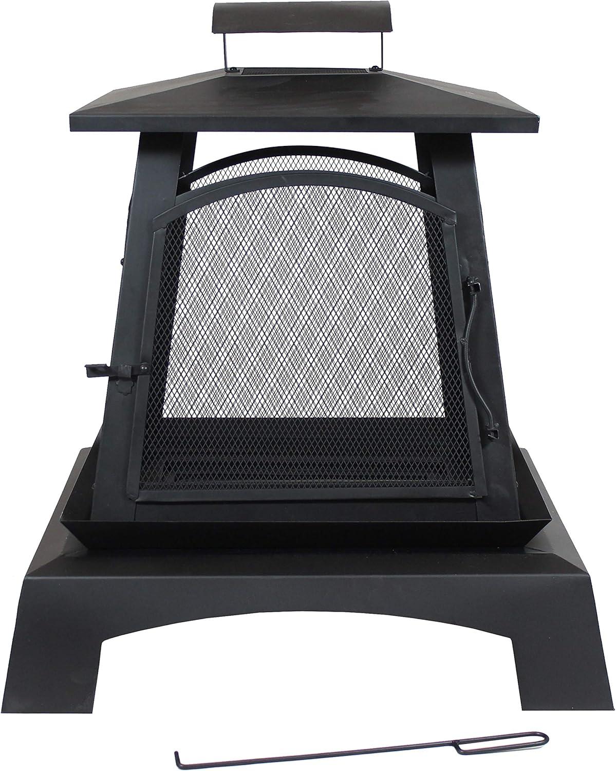 image:imageSunnydaze 32Inch PagodaStyle Steel WoodBurning Fire Pit with Log Grate and Poker Black HighTemperature Paint Finish