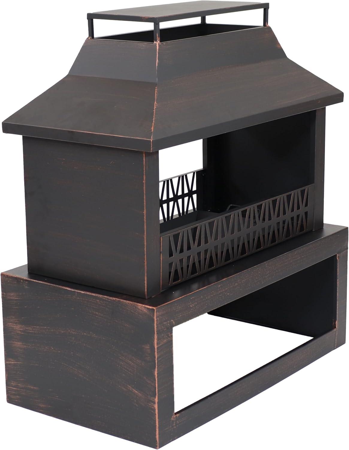 image:imageSunnydaze Backyard Blaze 35Inch H HeavyDuty Steel Outdoor Fireplace with Builtin Log Storage Includes Protective Cover Brushed Bronze