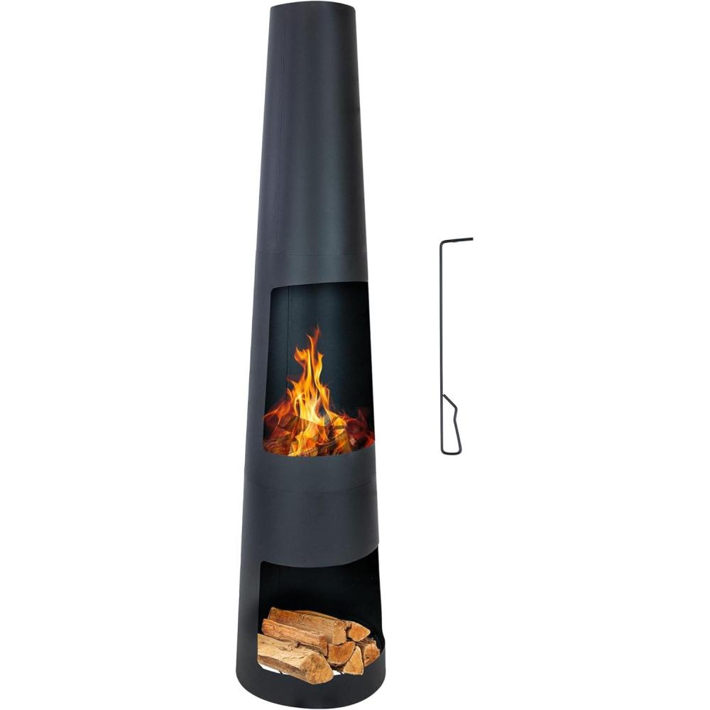 image:imageSunnydaze 59 H Steel Outdoor Chiminea Fire Pit with Builtin Log Holder  Metal Fireplace with Chimney  Includes Poker