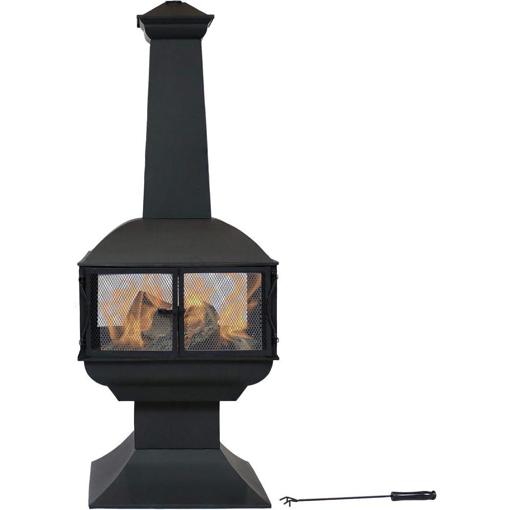 image:imageSunnydaze Large Chiminea Outdoor Fireplace  Outdoor Fireplace with Chimney  Fire Pit for Patio  Grate and Poker Included