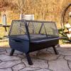 Sunnydaze 36-Inch Steel Outdoor Fire Pit with Grill and Spark Screen – PVC Protective Cover – Heat-Resistant Finish – Black