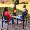 Sunnydaze 59″ H Steel Outdoor Chiminea Fire Pit with Built-in Log Holder – Metal Fireplace with Chimney – Includes Poker