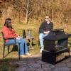 Sunnydaze Backyard Blaze 35-Inch H Heavy-Duty Steel Outdoor Fireplace with Built-in Log Storage – Includes Protective Cover – Brushed Bronze