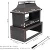 Sunnydaze Backyard Blaze 35-Inch H Heavy-Duty Steel Outdoor Fireplace with Built-in Log Storage – Includes Protective Cover – Brushed Bronze