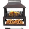 Sunnydaze Backyard Blaze 35-Inch H Heavy-Duty Steel Outdoor Fireplace with Built-in Log Storage – Includes Protective Cover – Brushed Bronze