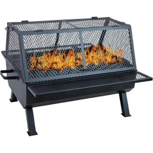 Sunnydaze 36-Inch Steel Outdoor Fire Pit with Grill and Spark Screen – PVC Protective Cover – Heat-Resistant Finish – Black