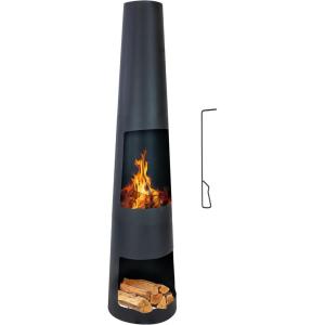 Sunnydaze 59″ H Steel Outdoor Chiminea Fire Pit with Built-in Log Holder – Metal Fireplace with Chimney – Includes Poker