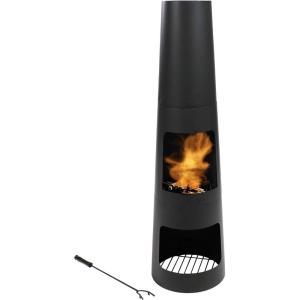 Sunnydaze Chiminea Outdoor Fireplace – Chiminea Fire Pit with Poker and Cover – Outdoor Wood-Burning Fire Pit – Black
