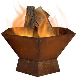 Sunnydaze Rustic Affinity 24-Inch Fire Pit – Outdoor Wood-Burning Fire Pit with Oxidized Finish – Hexagon-Shaped