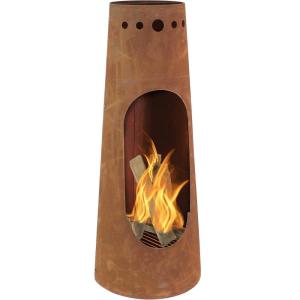 Sunnydaze Santa Fe 50-Inch Chiminea Outdoor Fire Pit – Wood-Burning Chiminea Outdoor Fireplace with Wood Grate – Rustic Patina Finish(Rustic)
