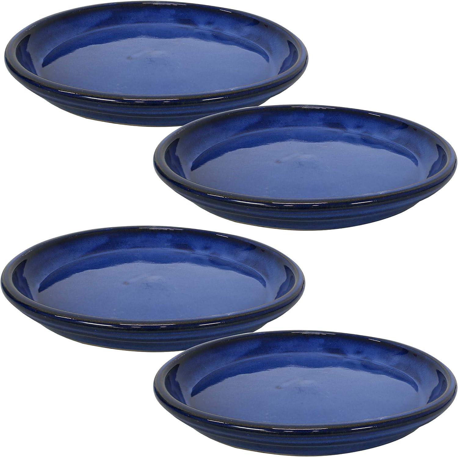 image:imageSunnydaze 12Inch Ceramic Plant Saucers Plant Drip Trays for Outdoor Planter Flowerpot Drainage Set of 4 Imperial BlueImperial Blue