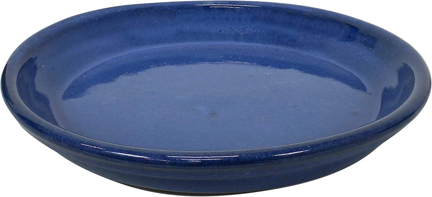 image:imageSunnydaze 12Inch Ceramic Plant Saucers Plant Drip Trays for Outdoor Planter Flowerpot Drainage Set of 4 Imperial BlueImperial Blue