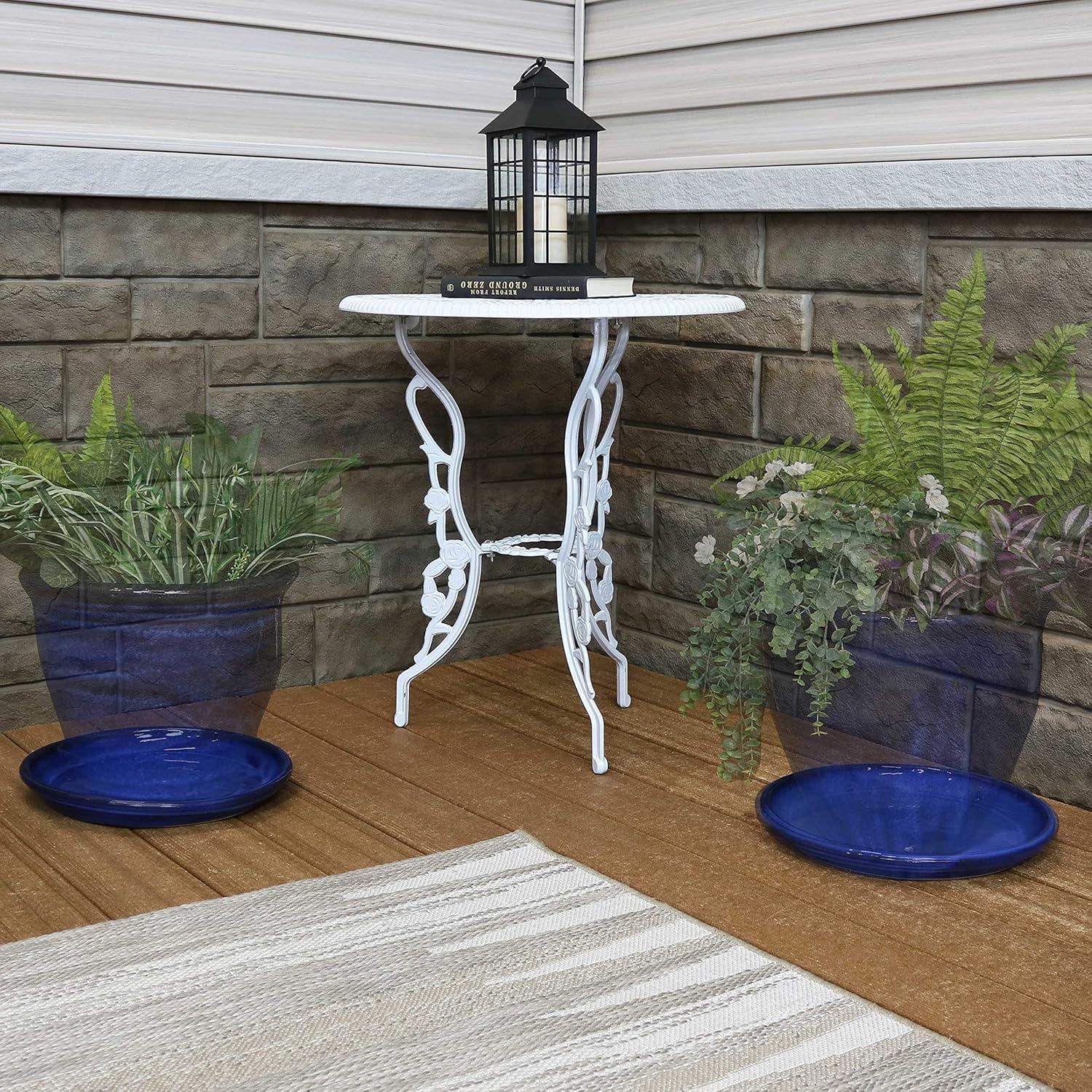image:imageSunnydaze 12Inch Ceramic Plant Saucers Plant Drip Trays for Outdoor Planter Flowerpot Drainage Set of 4 Imperial BlueImperial Blue