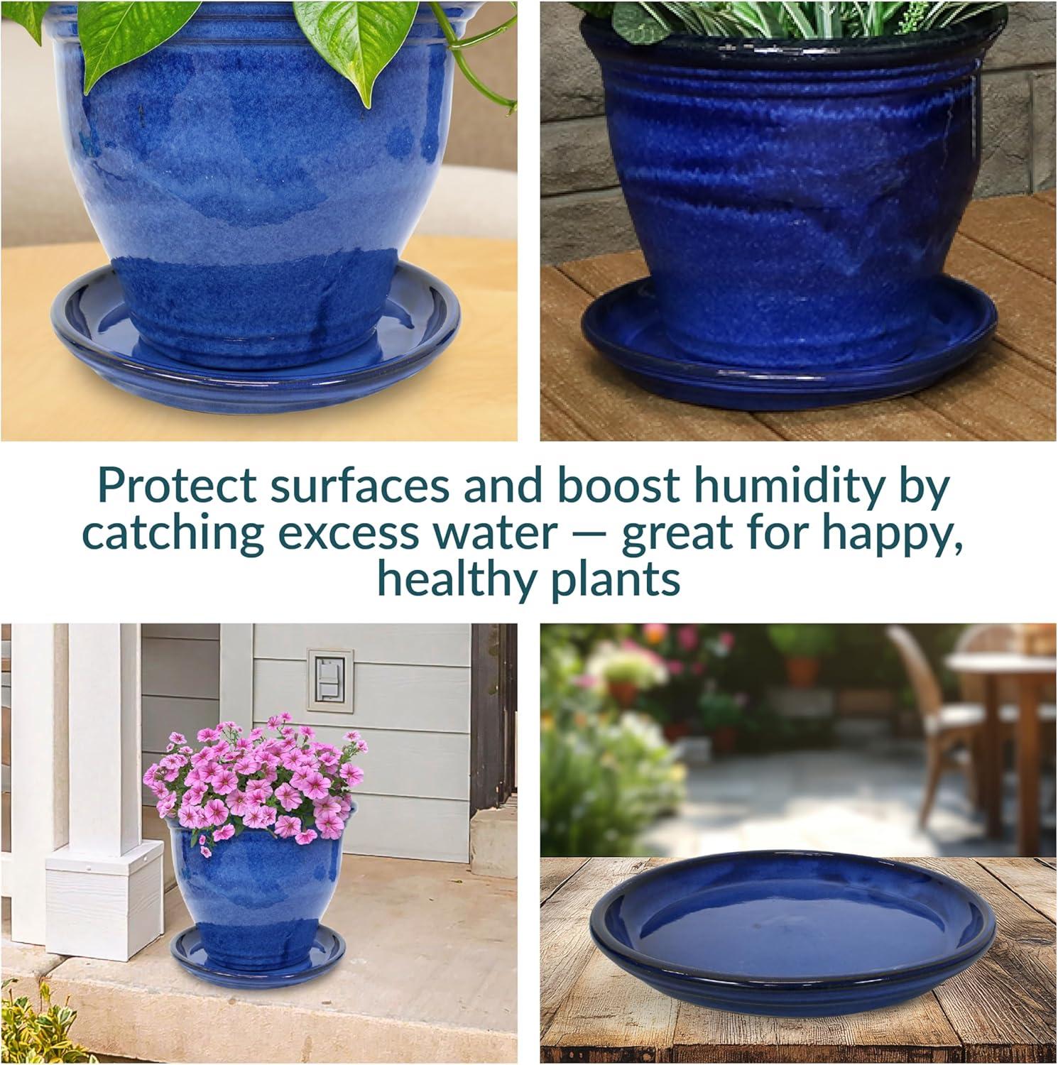 image:imageSunnydaze 12Inch Ceramic Plant Saucers Plant Drip Trays for Outdoor Planter Flowerpot Drainage Set of 4 Imperial BlueImperial Blue