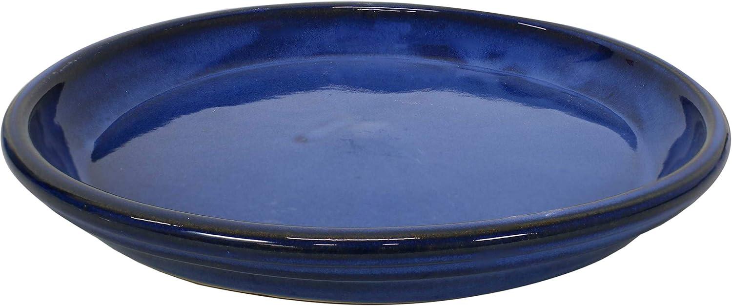 image:imageSunnydaze 12Inch Ceramic Plant Saucers Plant Drip Trays for Outdoor Planter Flowerpot Drainage Set of 4 Imperial BlueImperial Blue