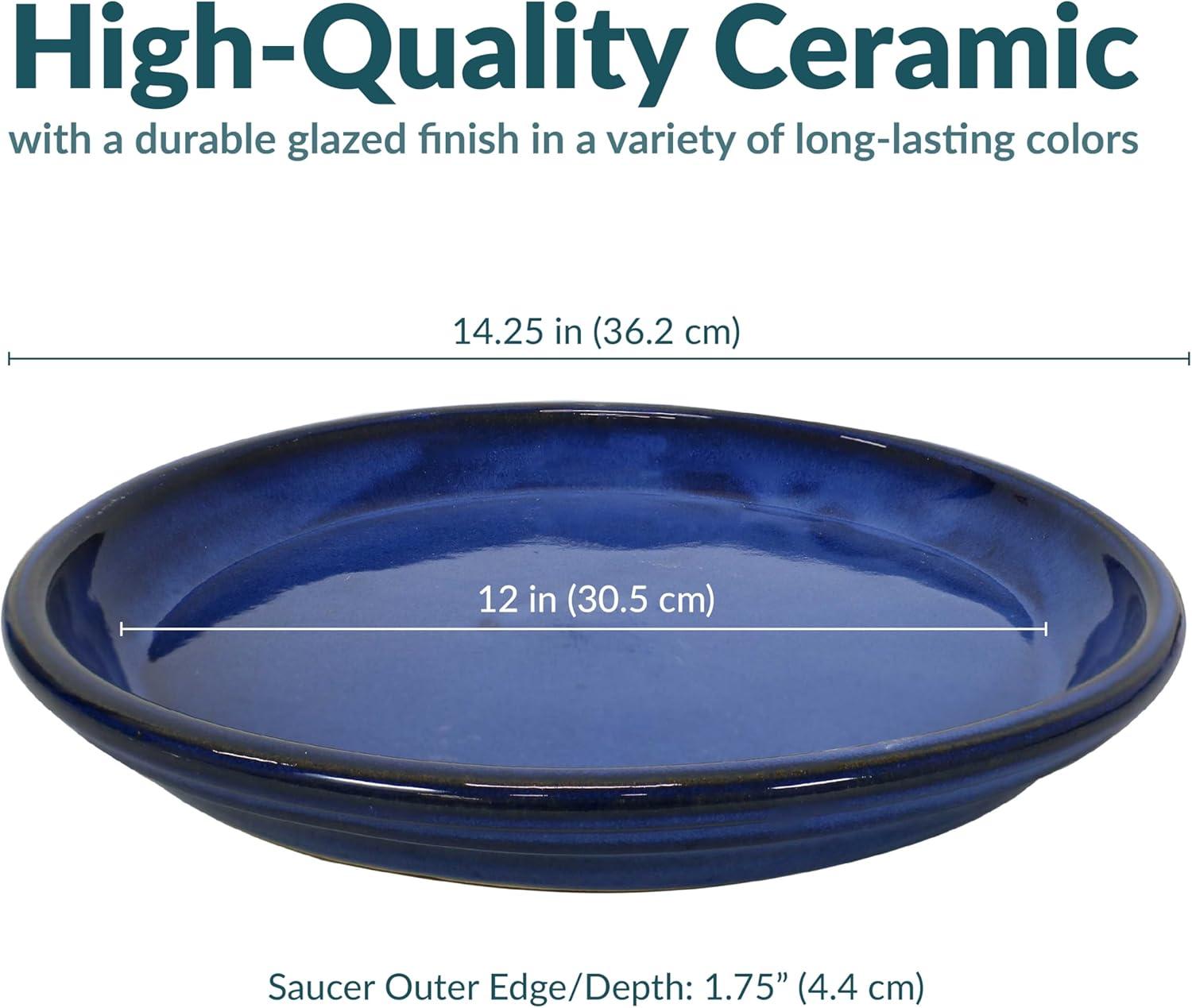 image:imageSunnydaze 12Inch Ceramic Plant Saucers Plant Drip Trays for Outdoor Planter Flowerpot Drainage Set of 4 Imperial BlueImperial Blue