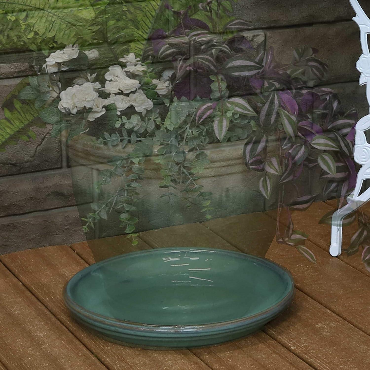 image:imageSunnydaze 12Inch Ceramic Plant Saucers Plant Drip Trays for Outdoor Planter Flowerpot Drainage Set of 4 Imperial BlueSeafoam