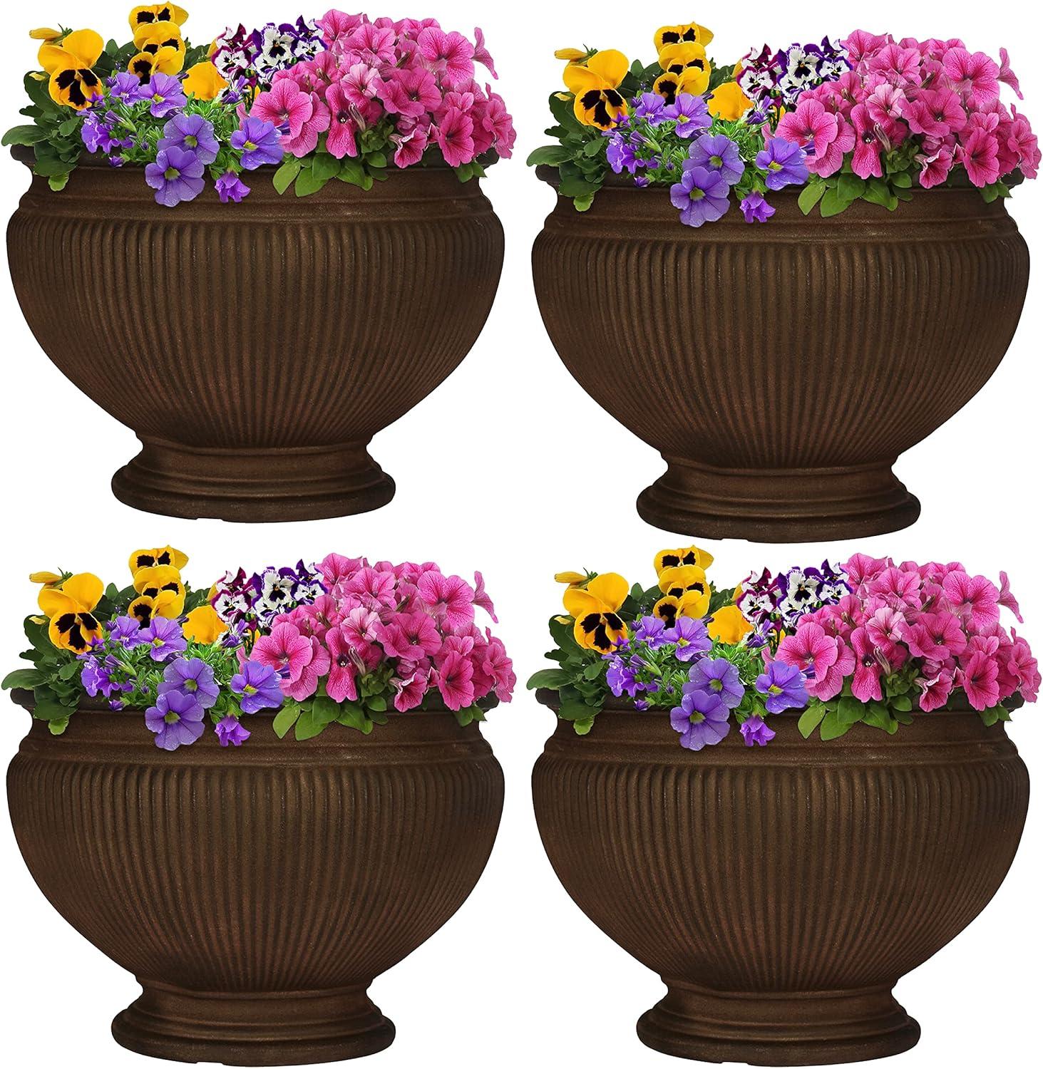 image:imageSunnydaze Elizabeth 16 DoubleWalled Polyresin Ribbed Urn Outdoor Planter UVResistant Rust Finish Set of 2Rust
