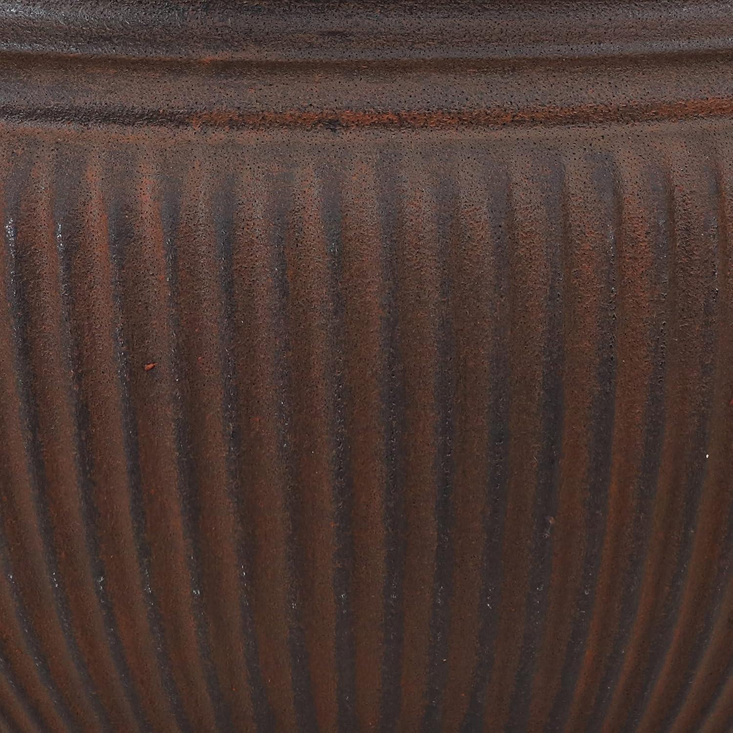 image:imageSunnydaze Elizabeth 16 DoubleWalled Polyresin Ribbed Urn Outdoor Planter UVResistant Rust Finish Set of 2Rust