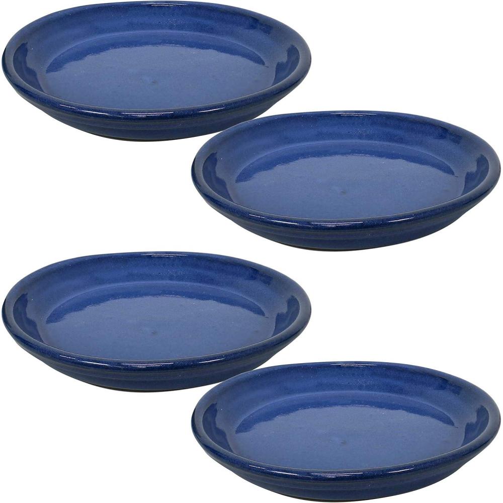 image:imageSunnydaze 12Inch Ceramic Plant Saucers Plant Drip Trays for Outdoor Planter Flowerpot Drainage Set of 4 Imperial BlueImperial Blue