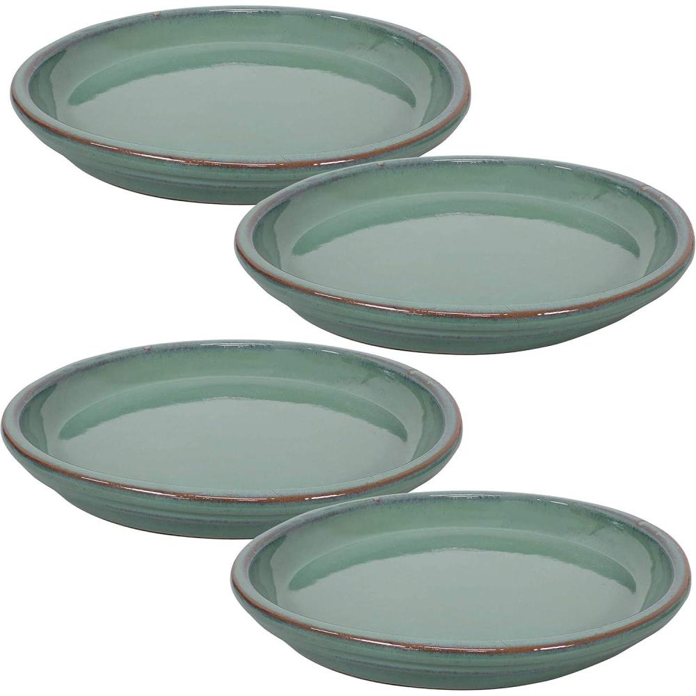 image:imageSunnydaze 12Inch Ceramic Plant Saucers Plant Drip Trays for Outdoor Planter Flowerpot Drainage Set of 4 Imperial BlueSeafoam