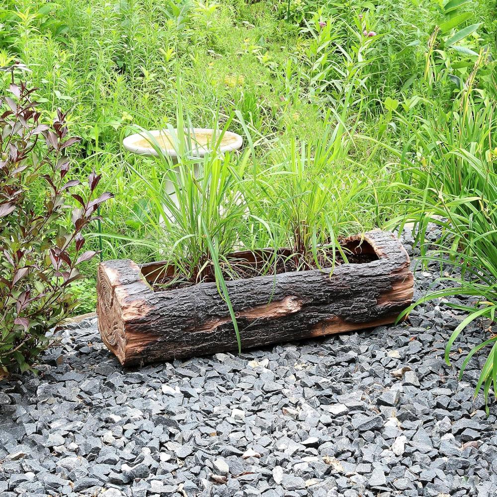image:imageSunnydaze 35Inch Polyresin Rustic Log Planter with 3 Drainage Holes  50Quart Soil Capacity