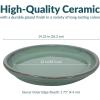 Sunnydaze 12-Inch Ceramic Plant Saucers – Plant Drip Trays for Outdoor Planter Flowerpot Drainage – Set of 4 – Imperial Blue(Seafoam)
