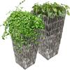 Sunnydaze Hyacinth 11″ Tall Square Outdoor Planter – Set of 2 Poly-Wicker Planters with Plastic Inlay – Barley(Fog)