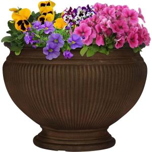 Sunnydaze Elizabeth 16″ Double-Walled Polyresin Ribbed Urn Outdoor Planter – UV-Resistant Rust Finish – Set of 2(Rust)