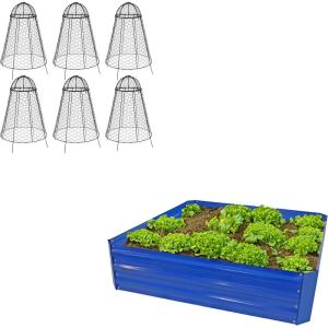 Sunnydaze 47″ W x 47″ D x 12″ H Blue Galvanized Raised Garden Bed and 6-Pack Chicken Wire Plant Protector Cages