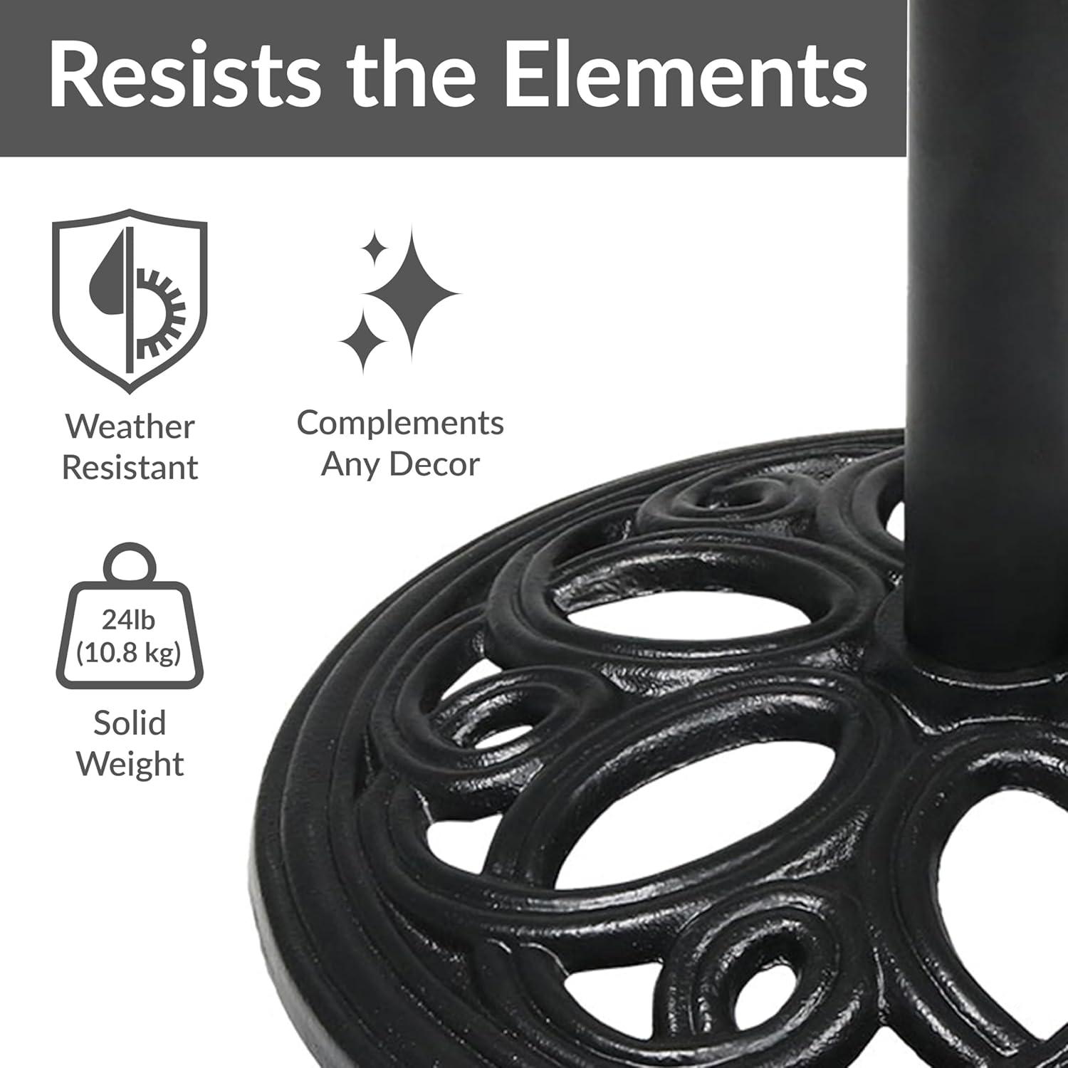 image:imageSunnydaze 52lb Cast Iron Patio Umbrella Base HeavyDuty Square Metal Outdoor Market Umbrella Stand for Outside 22Inch Black Imperial GeometricBlack